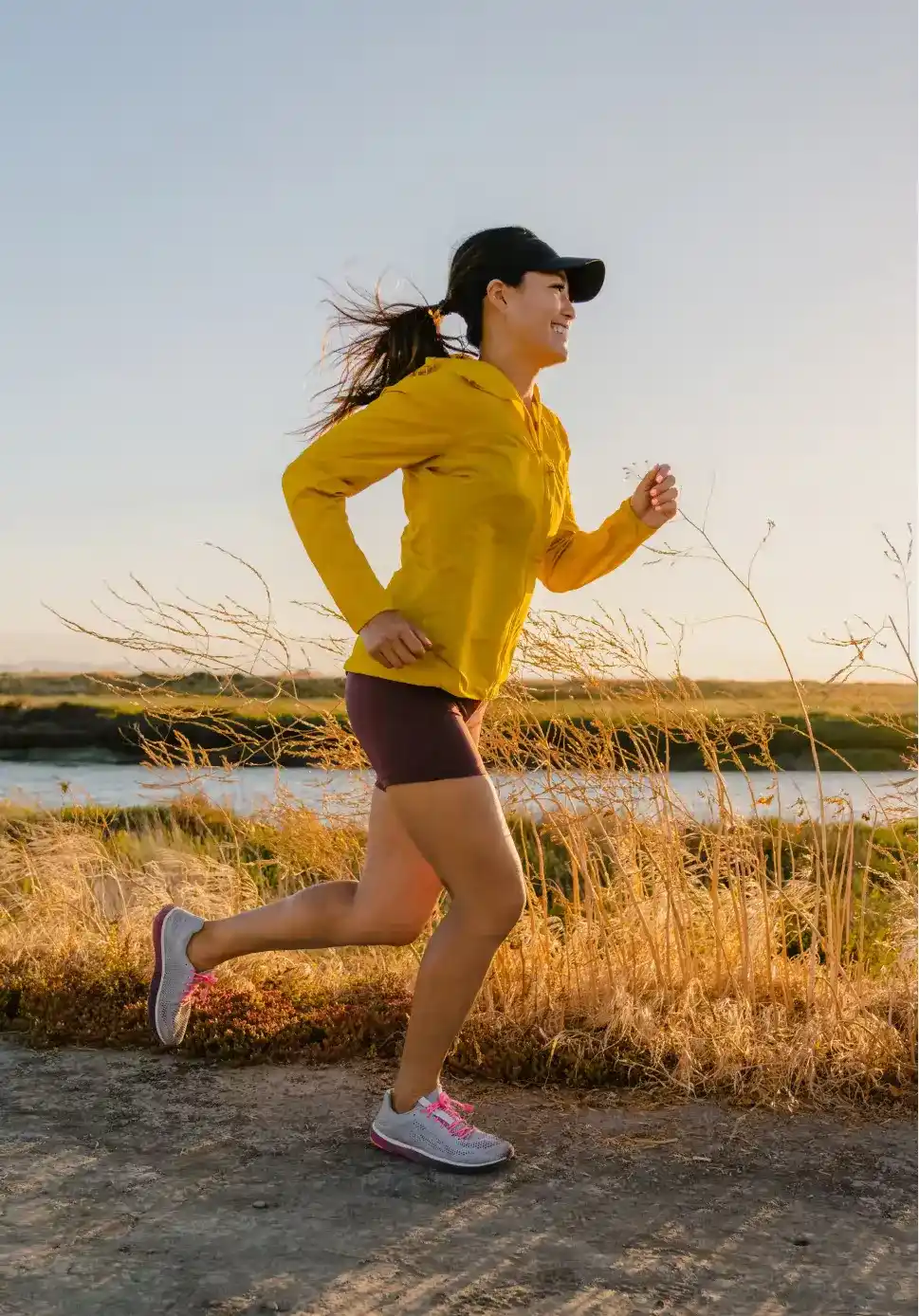 Girl running with shoes